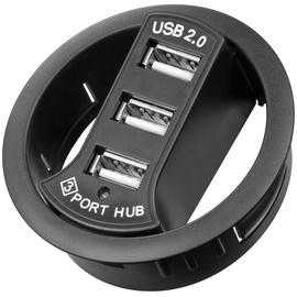 goobay 3-fach USB 2.0 Hi-Speed Einbau-HUB/Verteiler - Schwarz