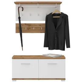 CARO-Möbel Schuhbank 90 x 40 x 34 cm Eiche/Weiß / weiß