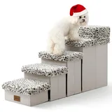 COZY KISS Haustiertreppe für Kleine Hunde mit Stauraum, Hundetreppe Faltbare für Hochbett, Hunde Treppe Hunderampe mit Rutschfestem Boden, Lecksichere, Bis Zu 80kg, 33x101x54cm, 5 Stufen, Leopard