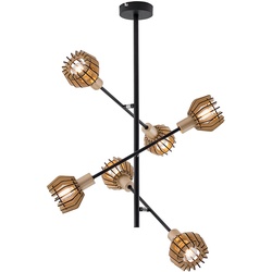 Deckenleuchte schwenkbar Wohnzimmerleuchte Holz Lamellen Deckenlampe Holz, Metall schwarz, 6x E14, LxBxH 54,2x54,2x65,2 cm, Briloner 2855-065