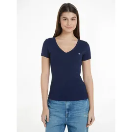 Tommy Jeans Slim Essential Rib Kurzarm-T-Shirt Dark Night Navy 2XS