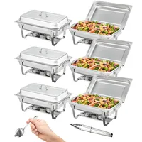 6-Teiliges Profi Chafing Dish Set - Edelstahl Wärmebehälter für Buffets - Rechteckig - 6 x 7,5 Liter Kapazität - Speisewärmer, 53 x 32,5 x 6,5...