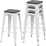 Mendler 4er-Set Barhocker  Holz-Sitzfläche Metall Industriedesign stapelbar Weiß
