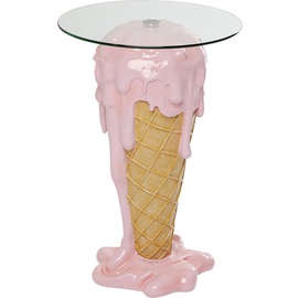 Kare Design Beistelltisch Icecream, Rosa/Braun, 48cm Durchmesser, Glastisch, Eiscreme Form, ESG-Glas Tischplatte, rund, 72x48x48 cm (H/B/T)