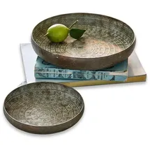 Loberon Tablett 2er Set Birse, in Zwei Größen, orientalischer Charme, Serviertablett mit edlem Antik-Finish, Tischdekoration, Tischaccessoires, Aluminium, antikbronze