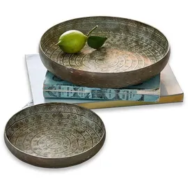 Loberon Tablett 2er Set Birse, in Zwei Größen, orientalischer Charme, Serviertablett mit edlem Antik-Finish, Tischdekoration, Tischaccessoires, Aluminium, antikbronze