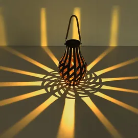 GLOBO Gartendeko Laterne Solar Windlicht mit Bambusgeflecht zum Aufhängen oder Hinstellen, led warmweiß, DxH 27x17,5 cm, Garten Terrasse