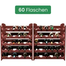 ARTECSIS Weinregal stapelbar Kunststoff für 60 Flaschen, stabiles Flaschenregal für Gastronomie und Lagerraum, erweiterbare Weinlagerung, Braun