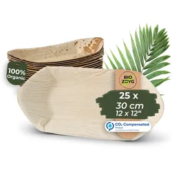 BIOZOYG 25 Stück Einwegschale 30cm Palmblattschale Schiffchenform Einweggeschirr Palmblatt Boot biologisch abbaubar biologisch kompostierbar