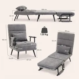 Homcom Schlafsessel 3 in 1 Chenille 67 x 96 x 73 cm Grau mit Kissen