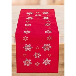 Stickläufer "Sterne rot-gold""