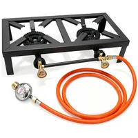 JAOUI Doppelbrenner Gaskocher 8 kW Hockerkocher Campingkocher Gasherd Outdoor,Gaskocher 2-Flammig, Inkl. 1.5m Propangasschlauch & 50mbar Druckminderer,Tragbarer Gas Stove für Camping, Wok und Garten