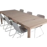 ebuy24 Ebuy24, Esstisch Ausziehbarer Tisch Länge cm 170 / 250 Eiche weiß washeded und 6 Cirebon Esszimmerstühle Rattan whitewash.