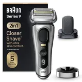 Braun Series 9 Pro+ Rasierer Herren Elektrisch, Elektrorasierer mit 5 Pro Rasierelementen, ProComfort Aufsatz, 2-in-1-System, Ladestation, 60 Min Laufzeit, Made in Germany, 9557s, Silber