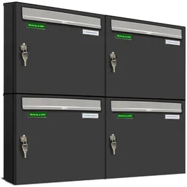 AL Briefkastensysteme Basic 4er Briefkasten RAL 7016 Anthrazit inkl. Zeitungsfach