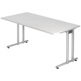 HAMMERBACHER Schreibtisch weiß rechteckig, C-Fuß-Gestell silber 160,0 x 80,0 cm