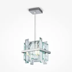 Moderne Kristall Pendelleuchte, gefrorenes Design, quadratisch, aus chromfarbenem Metall und Glas, für 1 Leuchtmittel 40W E14 230V (exkl)