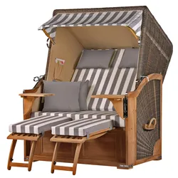 Mr. Deko Strandkorb - bene living - Schaalsee Teak - PE grau - Modell 513 - inkl. Liftersystem