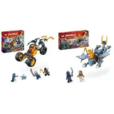 LEGO NINJAGO Arins Ninja-Geländebuggy, Ninja-Spielzeug mit Auto, Drache und 4 Mini-Figuren & NINJAGO Riyu der Babydrache, Drachen-Spielzeug