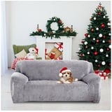 MULISOFT Sofahusse Stretch Samt Sofabezug Modern Sofaüberwurf Elastische Couchbezug, Sofahusse mit Armlehne für Wohnzimmer, Protector für Hunde Haustiere grau 185 cm