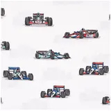 SCHÖNER LEBEN. Stoff Baumwollstoff Popeline Racing Cars Rennautos weiß 1,4m Breite, allergikergeeignet weiß