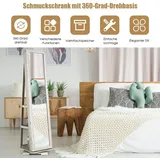 360° Drehbarer Schmuckschrank Mit Spiegel, Abschließbar, Weiß