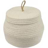 HMF Aufbewahrungskorb Badezimmer rund Korb mit Deckel aus Baumwolle hoch 25,5 x 19 cm creme