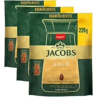 Jacobs Gold löslicher Bohnenkaffee, Instant Kaffee, 220 g im Nachfüllbeutel, für 122 Getränke (Packung mit 3)