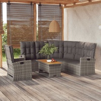 Ankonbej 3-tlg. Garten-Lounge-Set mit Kissen Grau Poly Rattan