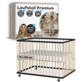 Sämann Laufgitter mit Matratze Cloud Air & Lattenrost | schwarz/natur | Premium | Gr.: 75x100 cm)