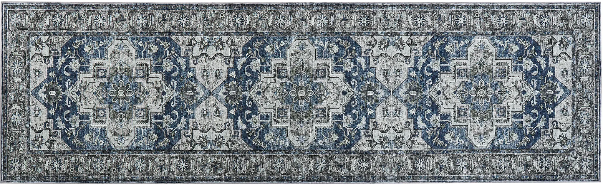 Teppich grau / blau 60 x 200 cm orientalisches Muster Kurzflor KOTTAR