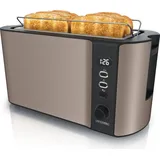 Arendo Toaster für 4 Scheiben, 1500W, Langschlitz, Brötchenaufsatz, Wärmeisoliert, Display, bronze