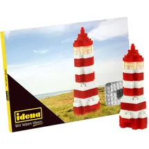 IDENA Postkarte Leuchtturm mit einem 3D Modellbauset mit 72 Original Brixies Minibausteinen, Schwierigkeitsgrad 1, Grußkarte oder Mitbringsel für Kinder und Erwachsene