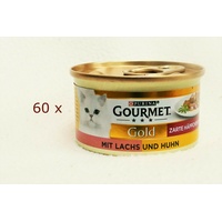 (EUR 8,23 / kg) Gourmet Gold Zarte Häppchen in Sauce Lachs und Huhn 60x 85 g