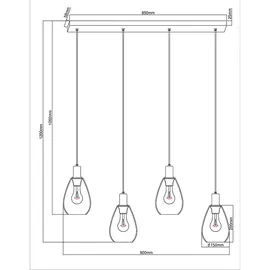 GLOBO Rauchglas 4-flg. 90 cm oval schwarz