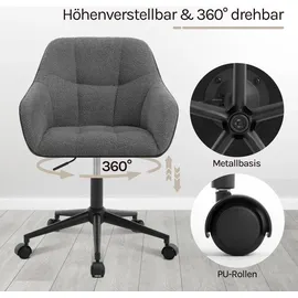 Woltu Homeoffice Stuhl, Schminkstuhl, Drehstuhl höhenverstellbar, Bouclé-Sitz : Dunkelgrau+Schwarz Farbe: Dunkelgrau+Schwarz