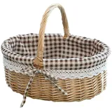 URFEDA Picknickkorb Rattan Korb Einkaufskorb Geflochten Weidenkorb mit Henkel Handgeflochten Osterkörbchen Henkelkorb Rattan Gewebter Obstkorb Aufbewahrungskorb für Zuhause Camping Garten,26X13X28CM