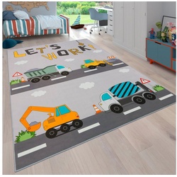 Kinderteppich Bino 578, Paco Home, rechteckig, Höhe: 4 mm, Spielteppich, Motiv Autos & Baustelle, Kinderzimmer grau 160 cm x 220 cm x 4 mm