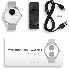 Withings ScanWatch 2 38 mm perlweiß/silber, Sport Flourelastomer-Armband grau/silber