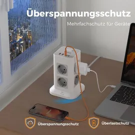TESSAN Mehrfachsteckdose 2 m Grau 8 St.