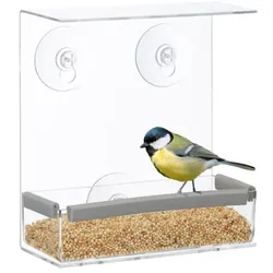 Relaxdays Vogelfutterhaus für Fenster Grau,Transparent
