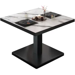 BM | Bistro Loungetisch | B:T:H 80 x 80 x 41 cm | Weiß Marmor / Schwarz