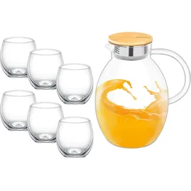 wilmax england Wilmax Glaskrug 2,4L mit 6 Gläsern (530 ml) - Spülmaschinenfest, Transparent