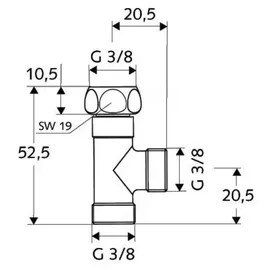 Schell T-Stück G 3/8 IGxG 3/8 AG, f NA-/Spültischv., vc