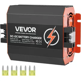 Vevor 12 V 40 A DC/DC-Batterieladegerät, 500 W, für Blei-Säure-, Lithium-, AGM-, GEL- und Nassbatterien, intelligentes mehrstufiges Laden, für Wohnmobile, Nutzfahrzeuge, Boote, Yachten