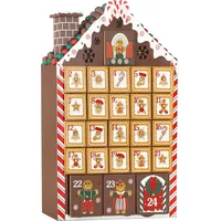 BRUBAKER Lebkuchenhaus Adventskalender Holz mit 4 LED Lichtern 26,2 x 45 x 5,5 cm - Braun/Rot/Beige