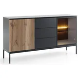 Lomadox Wohnzimmer Sideboard Mit Beleuchtung In Schwarz Mit Wotan Eiche Sibari-160