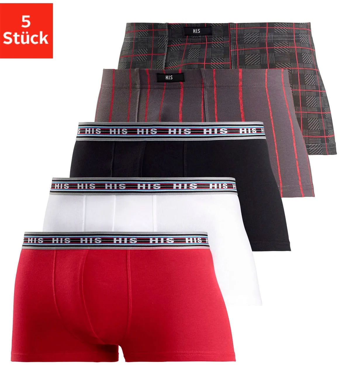 H.I.S Hipster, (Packung, 5 St.), knapp sitzende Boxershorts aus Baumwoll-Stretch H.I.S rot S