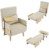 OKWISH Umbausessel 88x74x66 mit Schlaffunktion, Schlafsessel Liegesessel flexibel, Leinenstoff Sessel für Wohnzimmer Schlafzimmer Beige