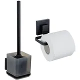 Wenko WC-Set Mod. Vacuum-Loc® Quadro, schwarz Edelstahl/Kunststoff, 9,5x37x12,5 cm, ohne Bohren